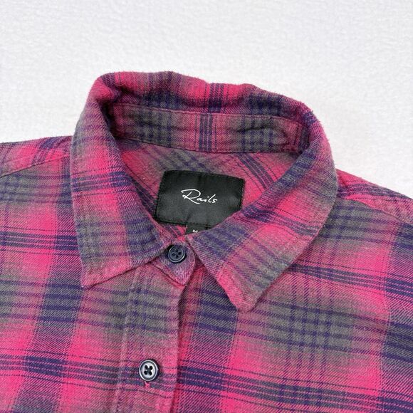 Rails Top Women’s Size Small Pink Plaid Button Front Flannel‎ Relaxed Flowy Boho - Picture 4 of 9